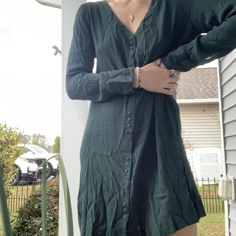 Madewell Deep Green Button Up Long Sleeve Dress